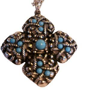 AVON FAUX TURQOISE AND SILVER TONE RETRO NECKLACE